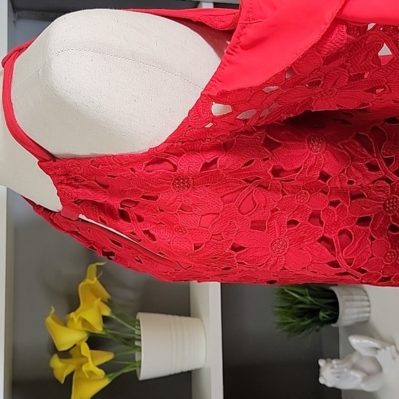 INC Red Lace Top Cold Shoulder - Picture 6 of 10